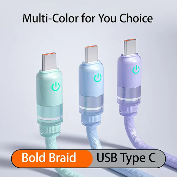 Max 100W 6A USB-C Supersnabb Laddningskabel Kraftig Nylonfläta USB till Typ C För Samsung Xiaomi Redmi Huawei OPPO VIVO Oneplus green 1m
