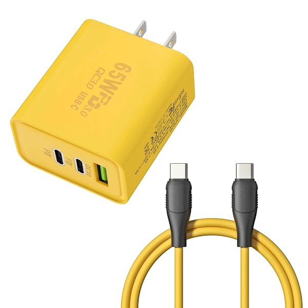 65W 3 Portar GaN Mobiltelefonladdare USB C PD QC3.0 Snabbladdning Mobiltelefonladdare Dubbel Typ C Datakabel för iPhone Laptop US Set