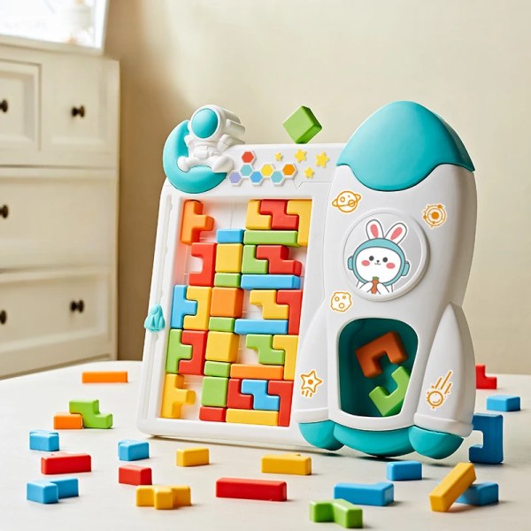 Tidig utbildning gåva att ge tredimensionellt rymd Tetris pussel interaktiva leksaker för barn Blue color box