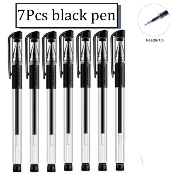 Gel Pen Set Skolmaterial Svart Blå Röd Bläck Färg 0,5 mm Kulspetspenna Kawaii Pen Skrivverktyg Skola kontorspapper 7Pcs Black pen A