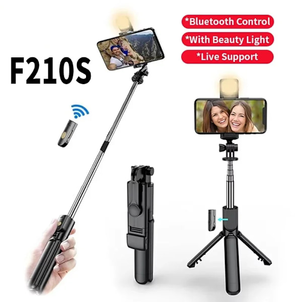 Bluetooth Selfie Stick Trådlöst 360º Roterande Tripodstativ Fjärrkontroll Fyllnadsljus Multifunktionellt Utdragbart Stativ Pink x Beauty lamp
