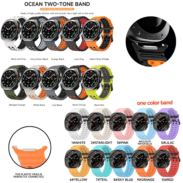 NYTT marint silikonarmband för Samsung watch ultra 47mm Armband utan glipor Sport tvåfärgat band för Galaxy 7 ultra klockarmband Teal Galaxy Watch 7 Ultra