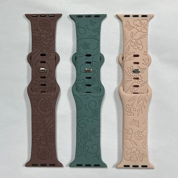 Graverat armband för Apple Watch-armband 46mm 44mm 42mm 41mm 40mm 45mm Ultra 49mm Blomsterarmband Iwatch Series 10 9 8 7 SE 6 5 4 3 Sunflower Caramel 42-44-45-49-S10-46mm