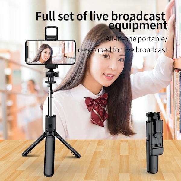 3 i 1 Trådlös selfie stick Stativ Med Fyllnadsljus Bluetooth Slutarfjärrkontroll Portabel Vikbar Monopod För Smart Telefon No light