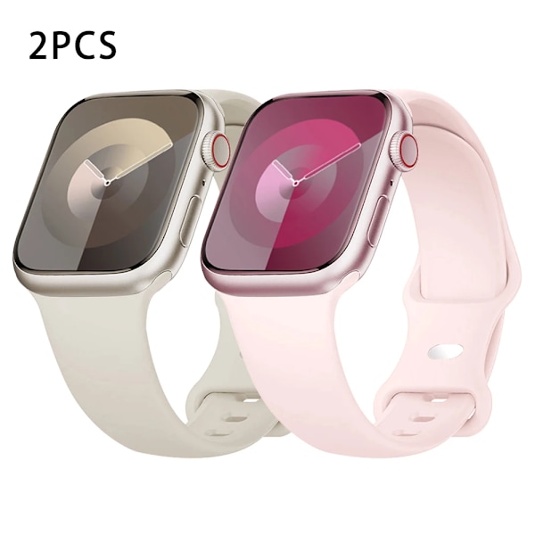 Silikonarmband för Apple Watch Band 40mm 44mm 46mm 45mm 41mm 49mm 38 42 Correa Armband iWatch serie 6 ultra2 7 8 9 se 10 band 2PCS Star-Light Pink 42 44 45 46 49mm M-L