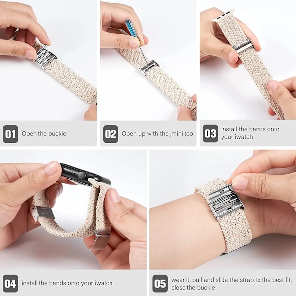 Armband för Apple Watch 46mm 45mm 44mm 49mm 40mm 41mm 42mm Flätad loop correa armband iWatch serie 10 8 9 7 5 se 6 4 Ultra gray 42 44 45 46 49 mm