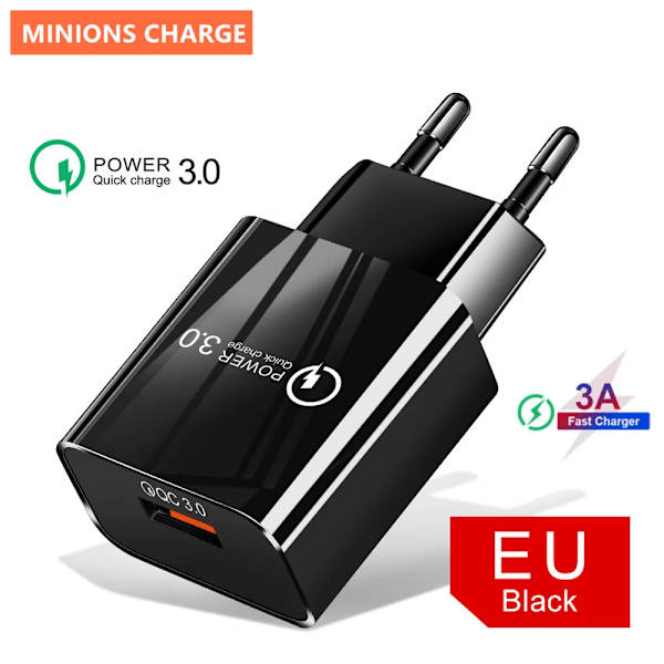 NNBILI 18W 3A Snabbladdare USB Laddare Quick Charge 3.0 Telefonladdare för iPhone för Huawei Samsung Xiaomi 14 Redmi EU US laddning EU White