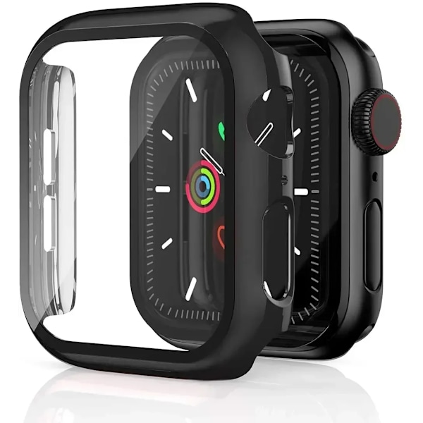 Glas+skal för Apple Watch Fodral 40mm 44mm 38mm 42mm stötfångare Skärmskydd för Apple Watch Tillbehör 9 8 7 6 5 4 3 41mm 45mm E Black 35 Series 7-8-9 41mm