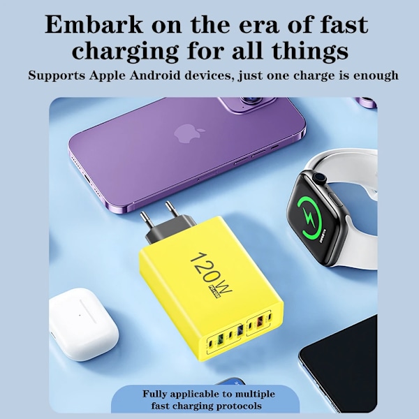 USB C Laddare Totalt 120W Multiportar Snabbladdning Telefon Strömladdare För iPhone Samsung Xiaomi Huawei EU US Väggladdare EU Black