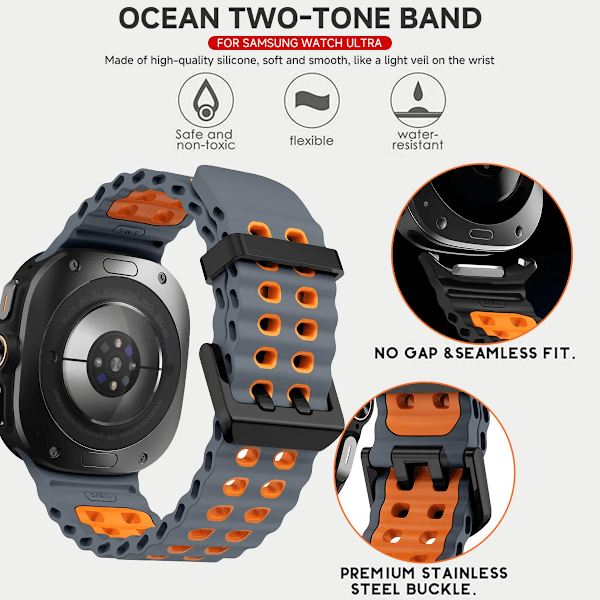 NYTT marint silikonarmband för Samsung watch ultra 47mm Armband utan glipor Sport tvåfärgat band för Galaxy 7 ultra klockarmband Teal Galaxy Watch 7 Ultra