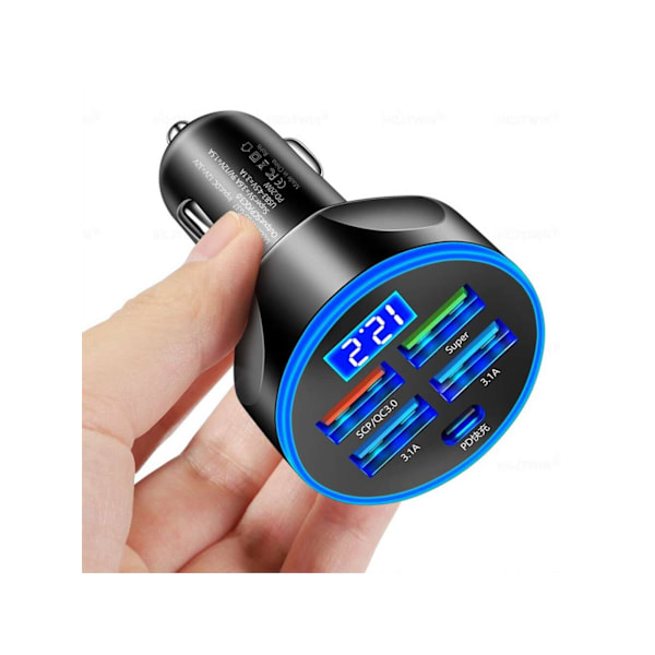 5 Portar Super Snabb Billaddare I Svart Black one-size