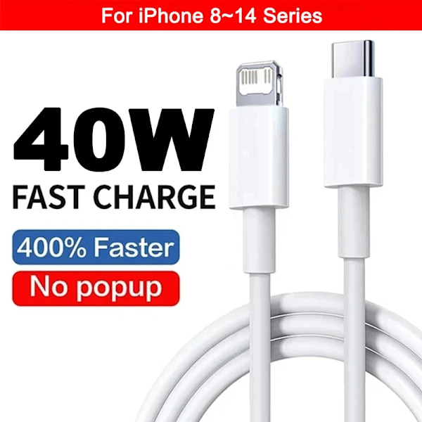 Apple 40W USB-C Snabbladdare för iPhone 16 15 14 13 12 11 Pro Max Plus PD Laddningskabel Tillbehör 8-14 Series Cable 1M