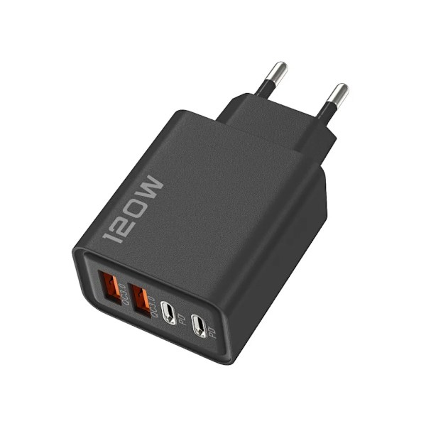 USB C Laddare Totalt 120W Multi 4 Portar Typ C Snabbladdning QC3.0 PD Snabbladdande Mobiltelefon Väggladdare för IPhone 15 Samsung EU Black