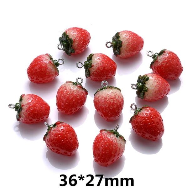 5 st 5 storlek Strawberry Charms Röd Harts Berlocker Hänge för smycken Tillbehör DIY Örhänge Halsband Tillbehör 36x27mm