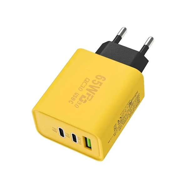 65W 3 Portar USB PD Mobilladdare USB C Till ny Höghastighetsladdningsdatakabel Sladd QC3.0 Mobiltelefon EU Charger