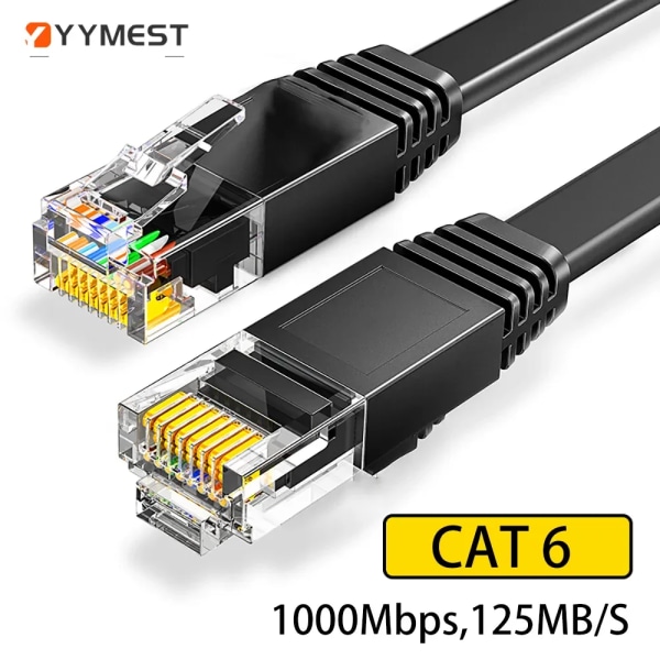 Kabel Ethernet-platt Cat6 haute vitesse, 1000Mbps, internet, RJ45 blindé, LAN, för PC, PS5, PS4, PS3, Xbox 2m Black