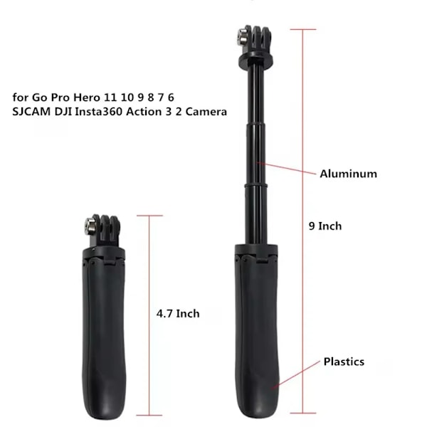 FANGTUOSI Utdragbar Selfiestick Portabel Vlog Tripod Stativ Mini Handgrepp För  13 12 11 10 9 Insta360 X4 X3 DJI Action 5 Pro 4 With screws