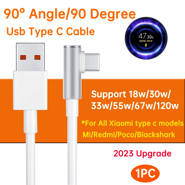 Xiaomi Original USB Typ C-kabel 120W 67W Turbo Snabbladdare Mi 15 14 13 12T Pro 12 11 Ultra Poco X6 X7 Redmi Note Black Shark 5 1p L shaped 1m(3.3ft)