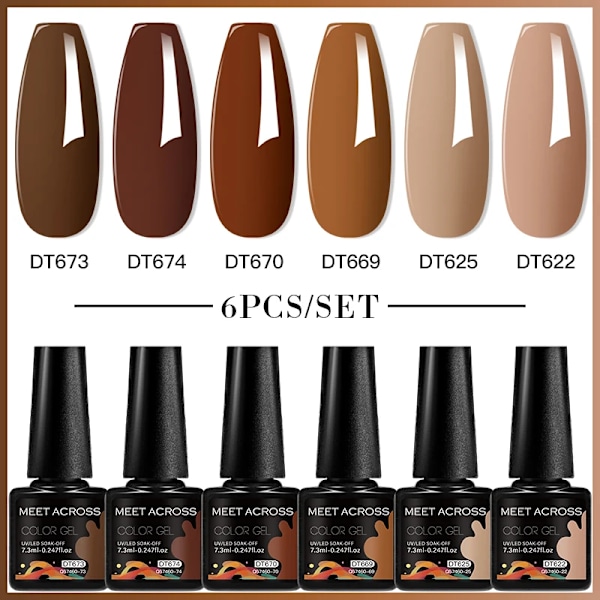 MEET ACROSS 6-pack Gel Nagellack Set Lila Blå Vår Sommar Allt För Dekoration UV Gel Vernis Långvarig Nagelkonst Manikyr ZH24125