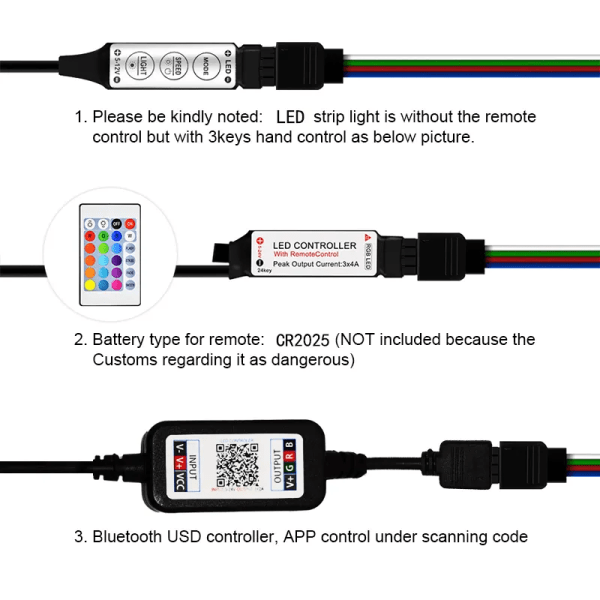 LED Strip Lights RGB APP Styr färgskiftande lampor med 24 nycklar Fjärrläge för rumsdekoration Bluetooth TV SMD5050 RGB Not waterproof 20m