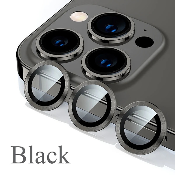Kameraskydd för iPhone 11 12 13 14 15 Pro Max Mini 9H Härdat Glas Skärmskydd Film 14/15 Plus Metallring Black 15Plus (2PCS)