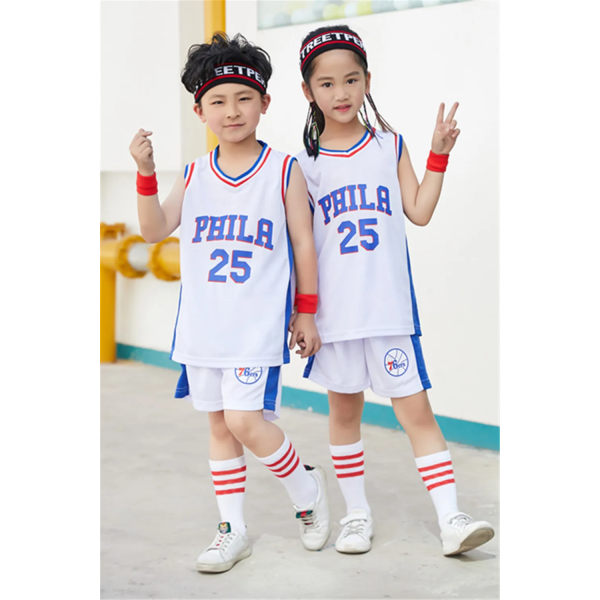 NYTT 23/24 pojke flicka 76ers nr 25 Baskettröjor Barnuniform set grundskoletröja spellag uniform träningsväst WHITE (12-14Y)-kids-28