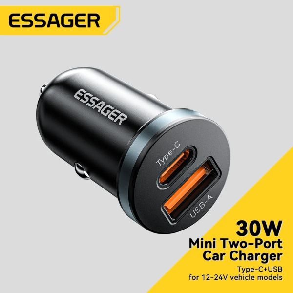 Essager-Chargeur de voiture USB 30W, Charge rapide, 4.0, 3.0, FCP, SCP, USB PD, Xiaomi, iPhone 12, 13, 14 Pro, Charge rapide, Chargeur de téléphone C Black 30W A TO C