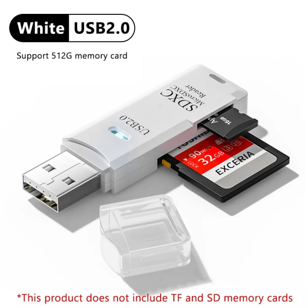 Adaptateur de lecteur de carte Micro SD 2 en 1 USB 3.0, lecture de carte mémoire TF haute vitesse för PC, tillbehör för ordinateur portable White USB2.0
