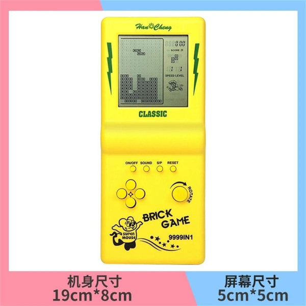 Classics Retro handhållna spelspelare för Tetris Console, stor skärm, nostalgisk fickspelsmaskin för barn, pusselleksaker 8050-yellow