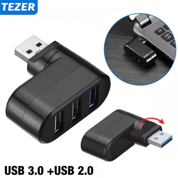 Adaptator USB HUB 3.0 à 3 portar, station för överföring av données à haute vitesse för ordinateur bärbar Xiaomi PC, tillbehör HUB 2.0 Black 2.0