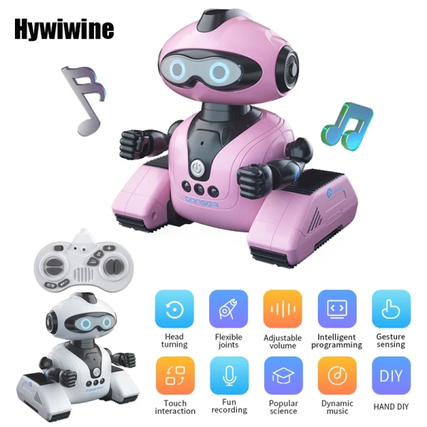 Mini RC Robot Sensing CADY WIDA Intelligent leksaksprogrammering Utbildning Musik Dans Robotar Autofölj Gestkontroll Leksaker för barn pink robot