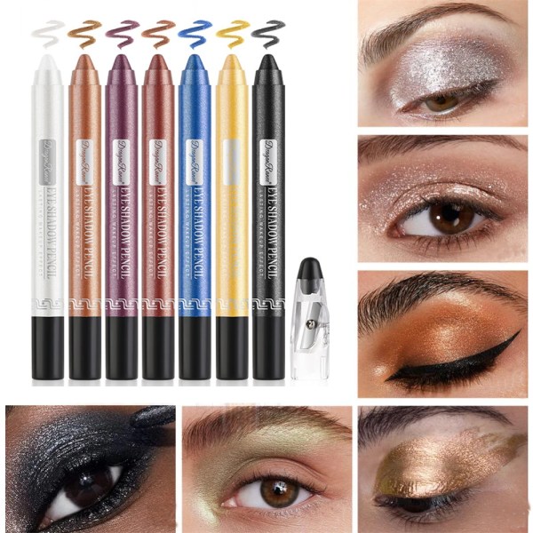 Pearlescent Eyeshadow Pencil Glitter Silkworm Liner Pen Highlighter Långvarig matt ögonskugga Stick Eyes Makeup Kosmetika 10 with Sharpener