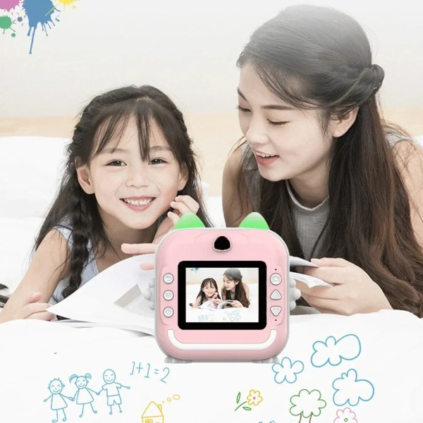 Digital fotokamera för barn med thermal skrivare Barnkamera Omedelbar print Videoinspelning Ta bilder Flicka Pojke Födelsedagspresent Pink no card
