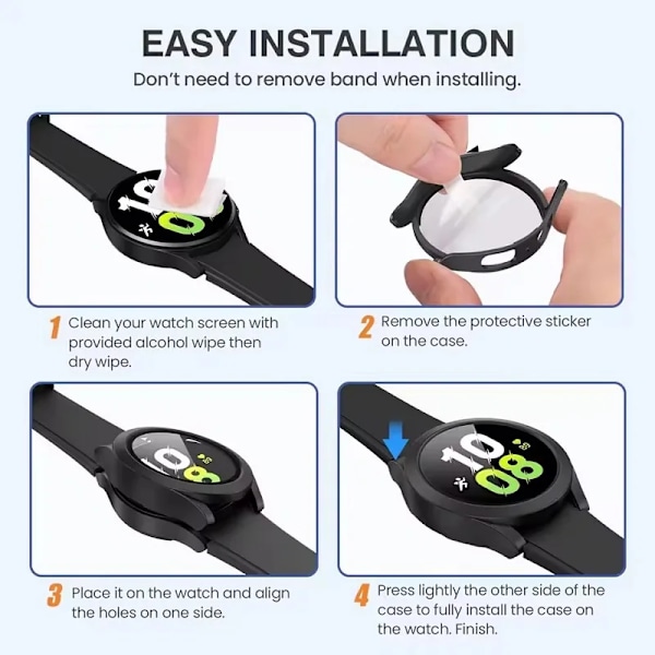Skyddsfodral+Härdat Glas för Samsung Galaxy Watch 7 6 5 4 40MM 44MM Skärmskydd för Samsung Watch 7 6 5 4 Fodral Black for Watch 5 40mm