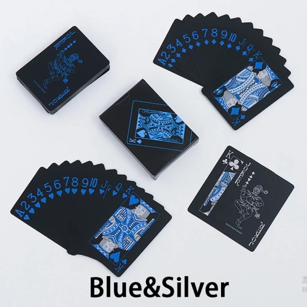 1st vattentät plastpokerspelkort PET-bordsspel Halloween/Thanksgiving Day/Julgåva Blue x Silver