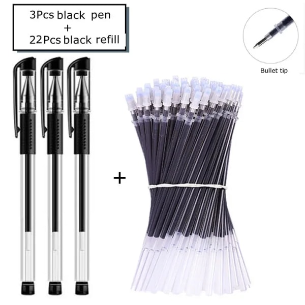 Gel Pen Set Skolmaterial Svart Blå Röd Bläck Färg 0,5 mm Kulspetspenna Kawaii Pen Skrivverktyg Skola kontorspapper 25Pcs Black set C