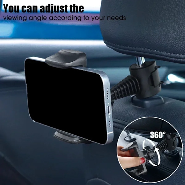 Universell Bil Baksätes Telefonhållare 360 Graders Rotation ABS Nackstöd Justerbar Mobiltelefon Svart Stödfäste Monteringsverktyg 1pcs Car Bracket