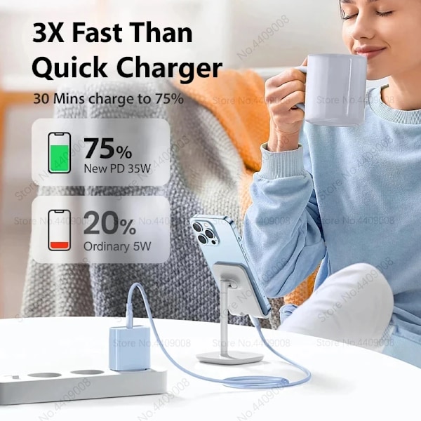 35W PD Snabbladdning För iPhone 15 14 13 12 11 Pro Max Plus X XR XS Max Magnetisk Trådlös Laddare Snabbladdning USB ny Kabel EU For iPhone 8-14