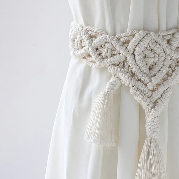 Boho Gardinupphängningar med Pärlfrans Gardintillbehör Macrame Dekorativ Gardinrep Bondgårdsinredning för Rum TK-M0809
