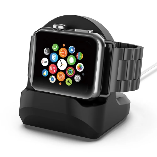 2 i 1 mobiltelefonhållare Watch Laddningsställ Silikon för Apple Smart Watch Stand Laddningsstation för Samsung Xiaomi black