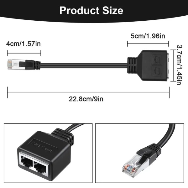 Répartiteur Ethernet Gigabit Rj45 mâle à 2 honor, kabeladapter, pris Ethernet, kabel förlängning Black