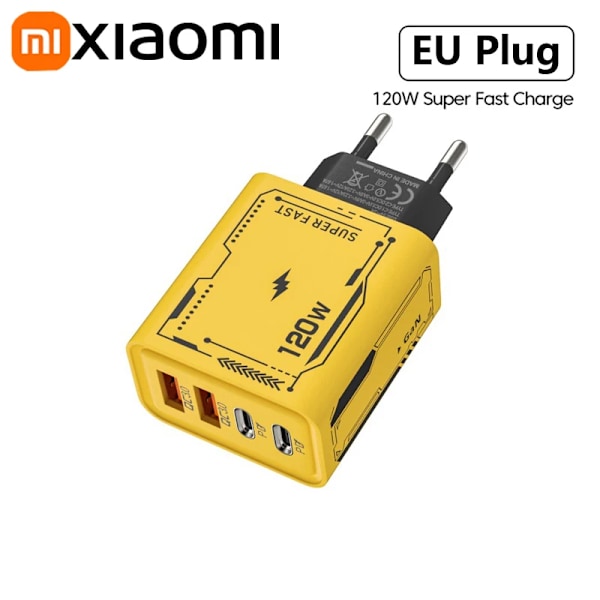 Xiaomi 120W 4-Portars Ultrasnabb Laddning Type-C Telefonladdare USB-C QC 3.0 Super Charge Mech-Wind För IPhone Samsung 120W EU Charger