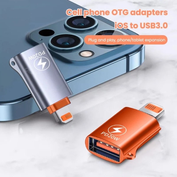 Elough-Adaptateur USB 3.0 mot Pluies OTG för iPhone, Macbook, iPad, Charge Rapide, Connecteur USB Femelle vers iOS Mâle, Convertisseur de Disque U Orange