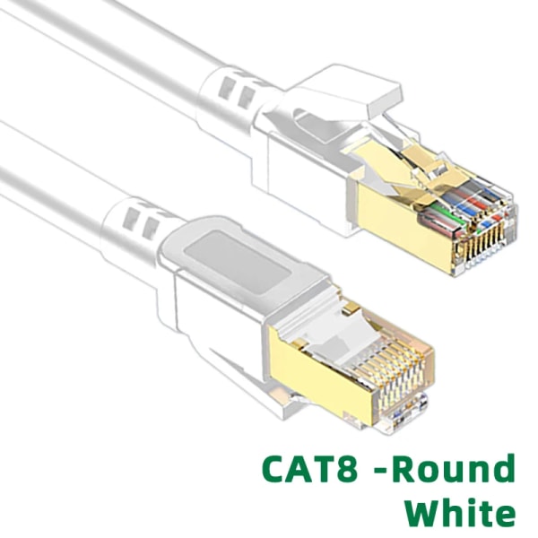 Kabel Ethernet Cat 8, 40Gbps, 2000MHz, haute vitesse, réseau Internet Rj45, 5m, 10m, 15m, 20m, 30m, avstängningsskydd, LAN-rätt 2m Cat 8 Round White