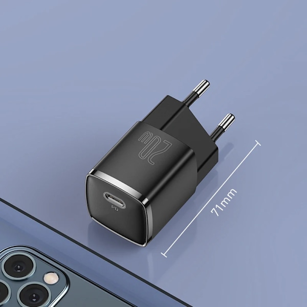 Baseus USB Type C Laddare 20W Bärbar USB C Laddare Stödjer Type C PD Snabbladdning För iPhone 15 14 13 12 Pro Max 11 X 8 Plus 20W Mini  Black