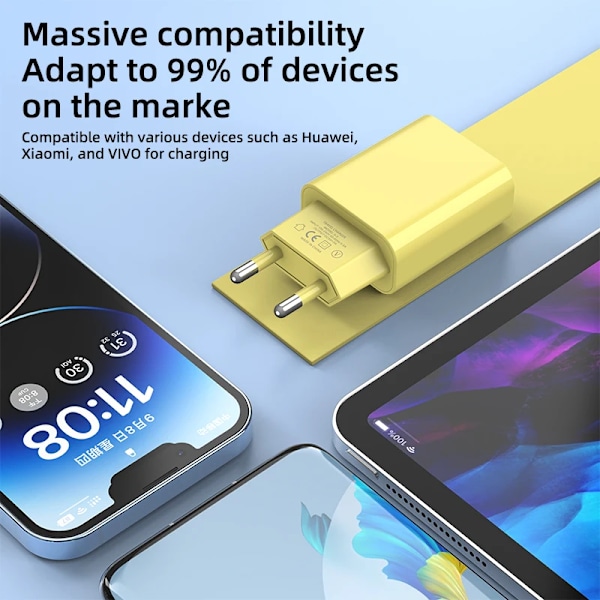 USB-laddare 20W Snabbladdare för Xiaomi 11 13 14 Samsung Huawei Reseladdare Adapter för iPhone Snabbladdare EU Green