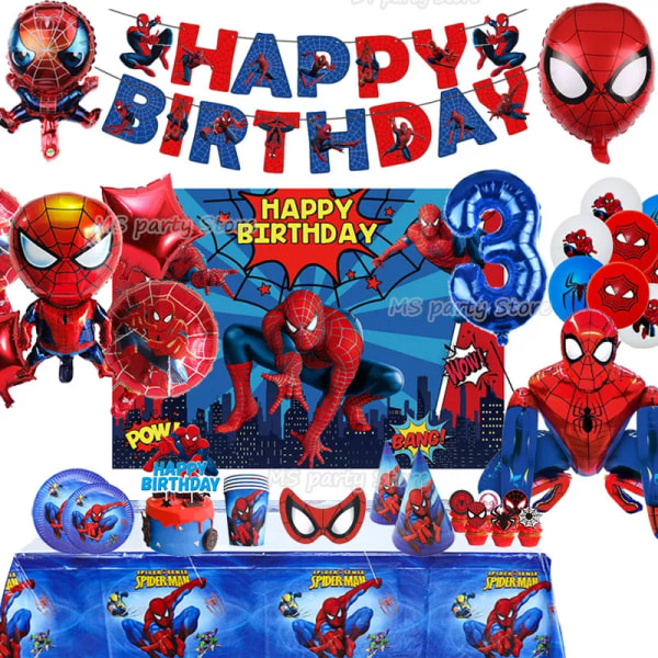 Spiderman-tema Födelsedagsfestdekorationer Leksakspresenter Födelsedagsfesttillbehör Spider-Man Ballonger Engångsservis Sticker - 35pcs