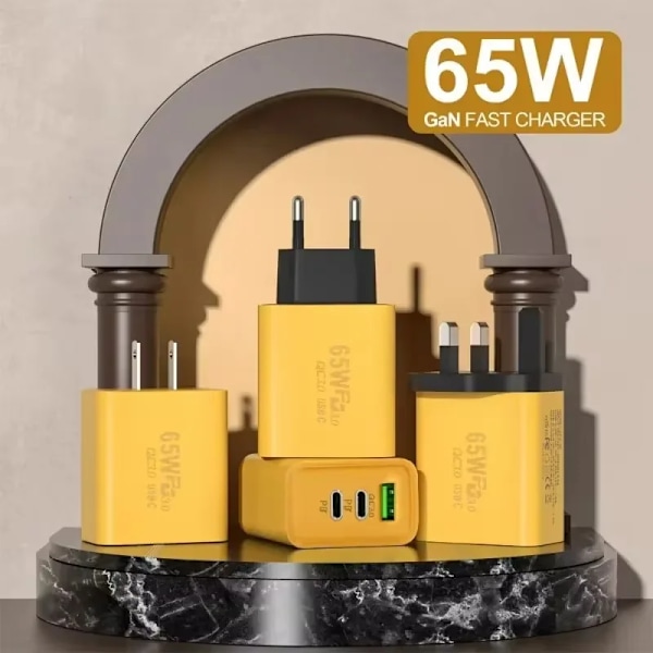65W 3 Portar USB PD Mobilladdare USB C Till ny Höghastighetsladdningsdatakabel Sladd QC3.0 Mobiltelefon EU Set