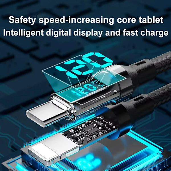 Ny 120W 6A Snabbladdningskabel USB Typ C-kabel För Samsung Xiaomi Med LED Digital Display Telefon Datakabel Laddartillbehör USB Cable 2m