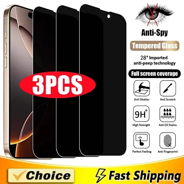 3-pack Skärmskydd med Sekretessfilter för IPhone 16 12 13 14 15 Pro Max Mini Heltäckande Anti-spion Glas för IPhone 11 XR X XS MAX 8 Plus For iPhone 11Pro Max Anti-spy Glass